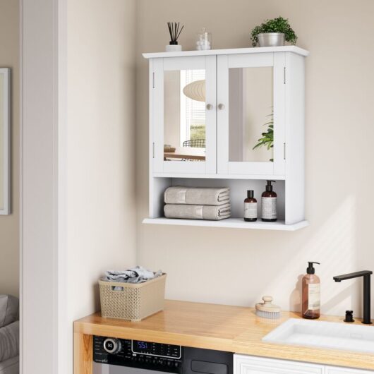 Bathroom wall cabinet with mirror and 2 doors - 54.6 × 19.8 × 60 cm - adjustable shelves for optimized storage - for bathroom, bedroom, and kitchen,