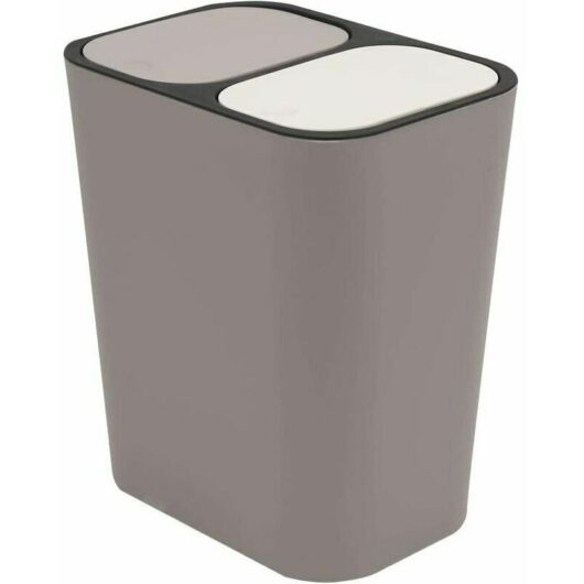 Dewdat - Double Recycling Waste Bin Trash Can Storage Box Container Rectangle Plastic Push-Button Dual Compartment for Kitchen Office Home Grey