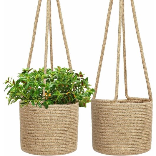 Hanging Planters, Jute Rope Hanging Basket, Woven Plant Hanger, Indoor Hanging Plant Holder with Long Hanging Rope, 8" Decorative Storage Organizer