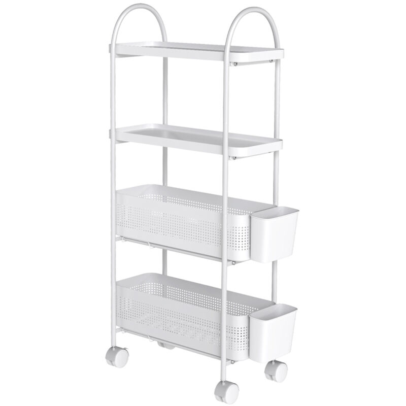 Levede 4 Tier Kitchen Trolley Cart Narrow on Wheels Pull out Bakset Storage Bins