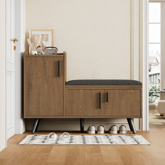 Modern luxury shoe bench, shoe shelf, storage furniture, with cushion, 3 storage doors and multiple storage levels, for entryway, 100 × 34 × 69 cm,