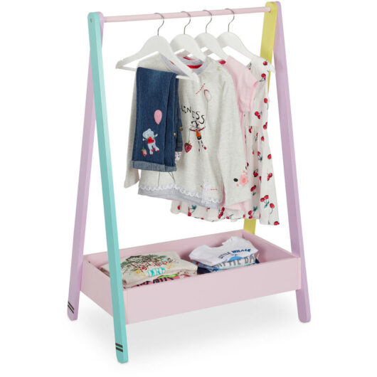 Relaxdays - Children's Clothes Rail, Rack for Bedroom or Nursery, with Shelf, HxWxD: 99x64.5x42 cm, Pastel