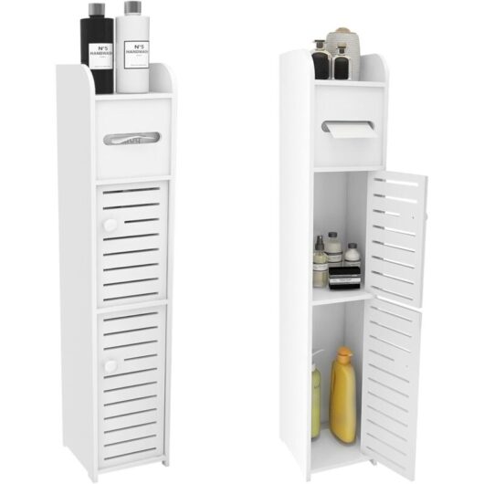 Small Toilet Storage, Toilet Paper Holder, Column, Bathroom Cabinet, Cupboard, Adjustable Shelf, Water-Resistant Feet, Small Spaces - 1 Piece